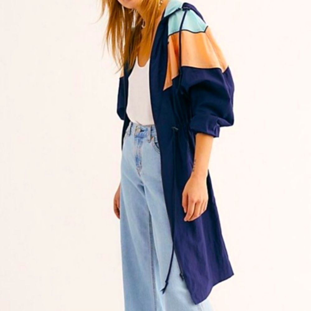 Free People Surfrider Combo Colorblock Long Jacket size Large